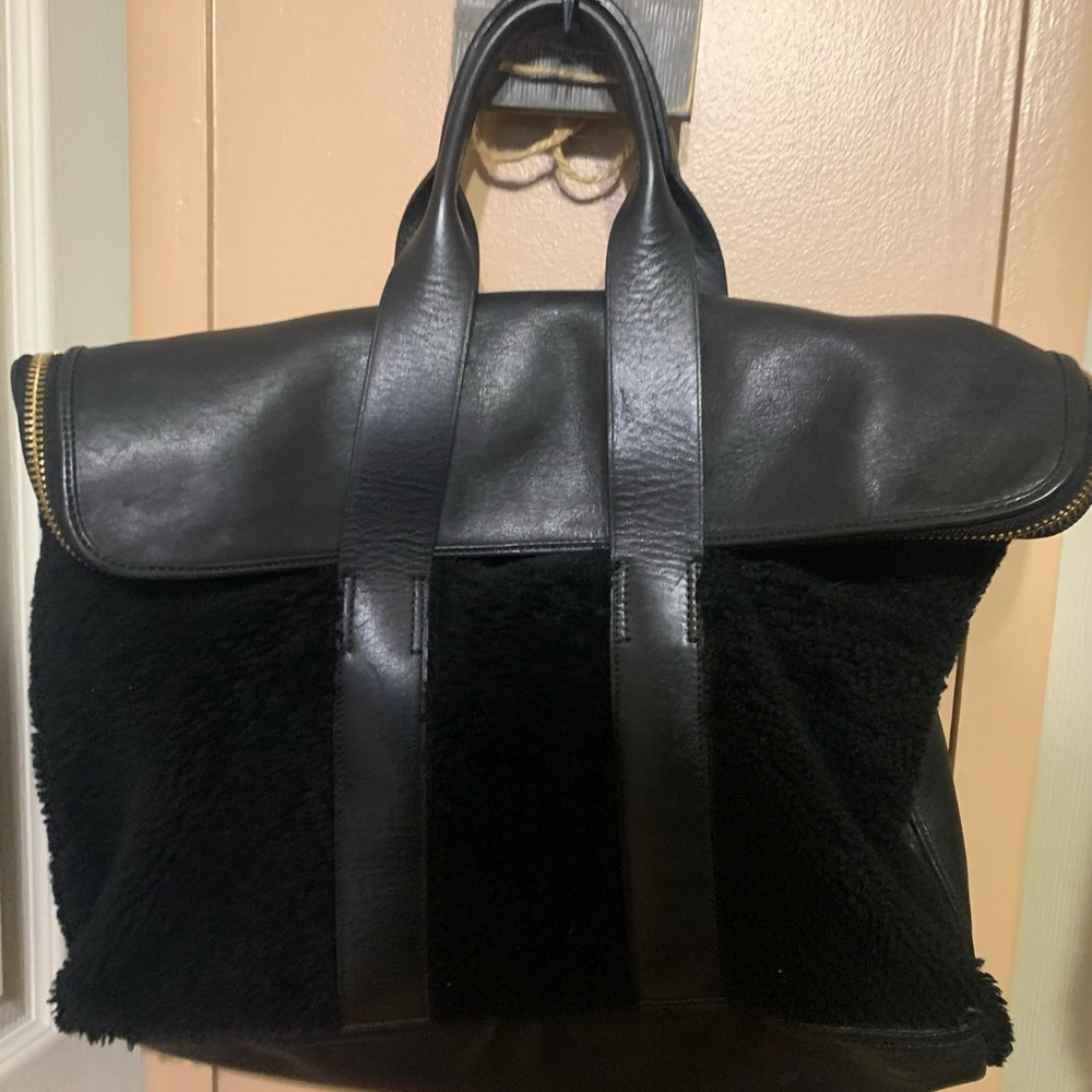 3.1 Phillip Lim Black Leather and Shearling Bag